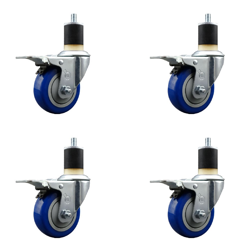 SCC-EXTTL20S3514-PPUB-BLUE-178-4 Polyurethane Swivel Expanding Stem Caster with 3.5 in. Blue Wheels & 1.87 in. Stems - Set of 4