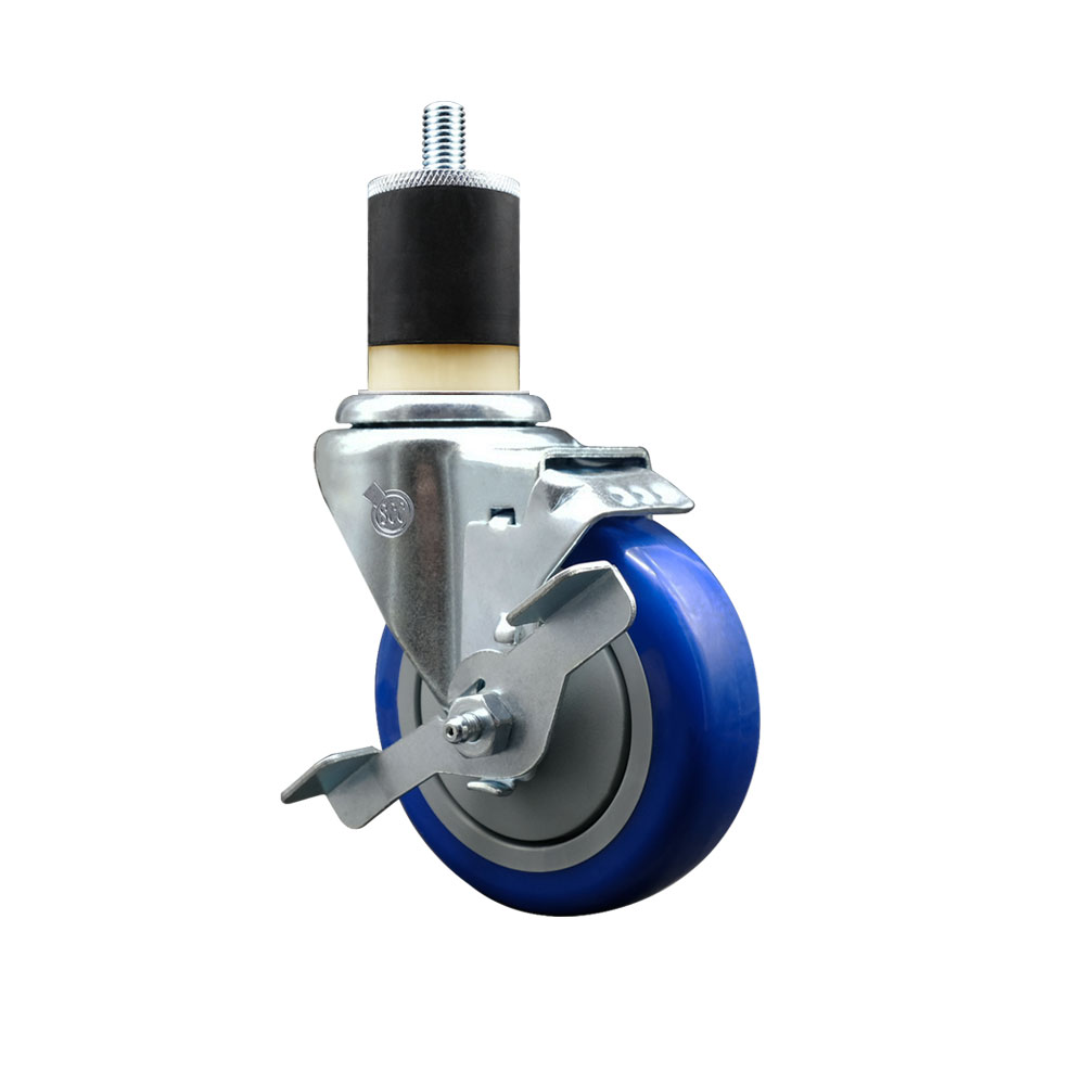 SCC-EX20S414-PPUB-BLUE-TLB-178 Polyurethane Expanding Stem Swivel Caster with 4 in. Blue Wheel & 1.87 in. Stem & Top Locking Brake