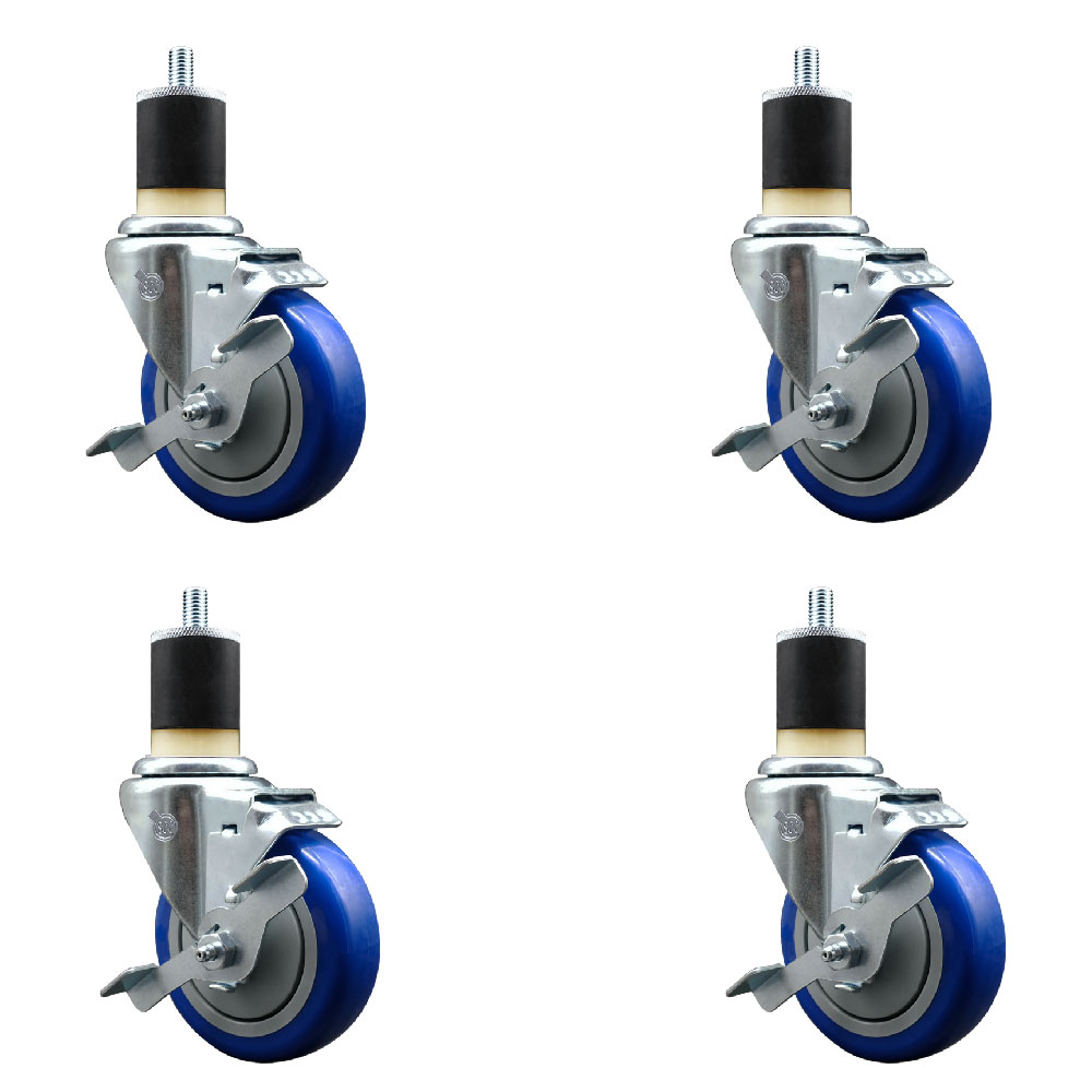 SCC-EX20S414-PPUB-BLUE-TLB-178-4 Polyurethane Swivel Expanding Stem Caster with 4 in. Blue Wheels & 1.87 in. Stems - Set of 4