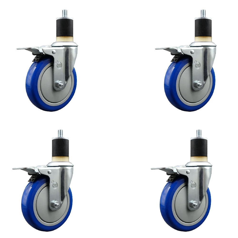 SCC-EXTTL20S514-PPUB-BLUE-178-4 Polyurethane Swivel Expanding Stem Caster with 5 in. Blue Wheels & 1.87 in. Stems - Set of 4