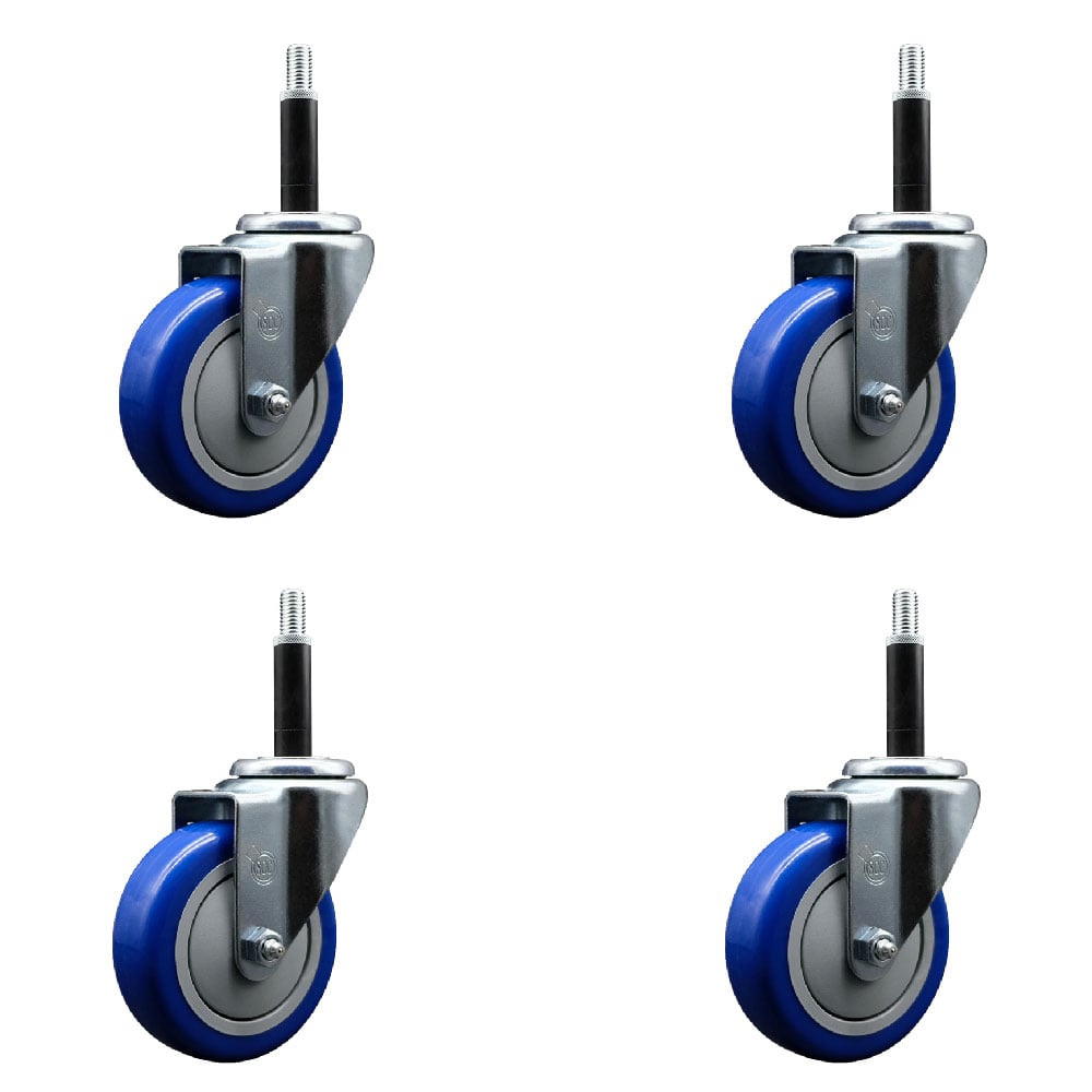 SCC-EX20S414-PPUB-BLUE-34-4 Polyurethane Swivel Expanding Stem Caster with 4 in. Blue Wheels & 0.75 in. Stems - Set of 4
