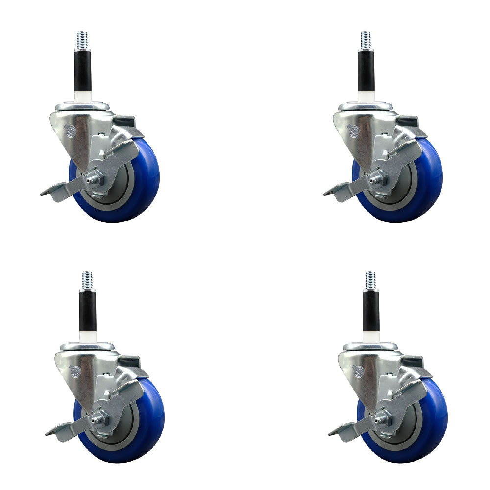 SCC-EX20S3514-PPUB-BLUE-TLB-78-4 Polyurethane Swivel Expanding Stem Caster with 3.5 in. Blue Wheels & 0.87 in. Stems - Set of 4