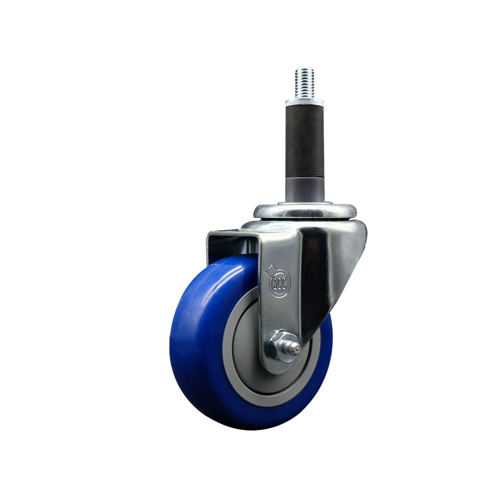 SCC-EX20S3514-PPUB-BLUE-1 Polyurethane Expanding Stem Swivel Caster with 3.5 in. Blue Wheel & 1 in. Stem