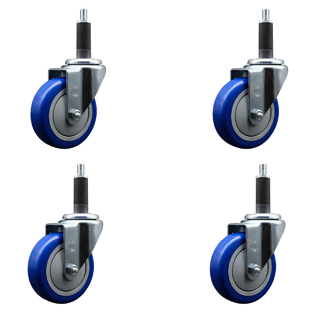 SCC-EX20S414-PPUB-BLUE-1-4 Polyurethane Swivel Expanding Stem Caster with 4 in. Blue Wheels & 1 in. Stems - Set of 4