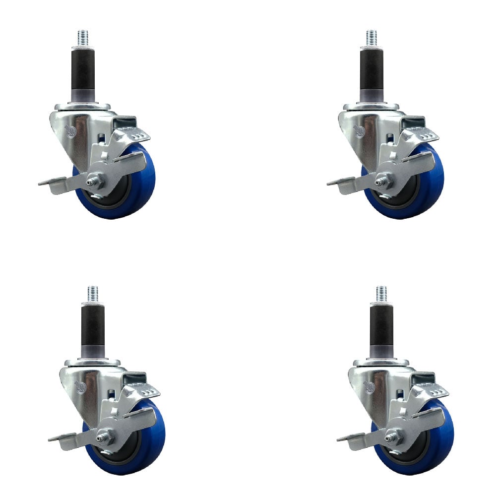 SCC-EX20S314-PPUB-BLUE-TLB-118-4 Polyurethane Swivel Expanding Stem Caster with 3 in. Blue Wheels & 1.13 in. Stems - Set of 4