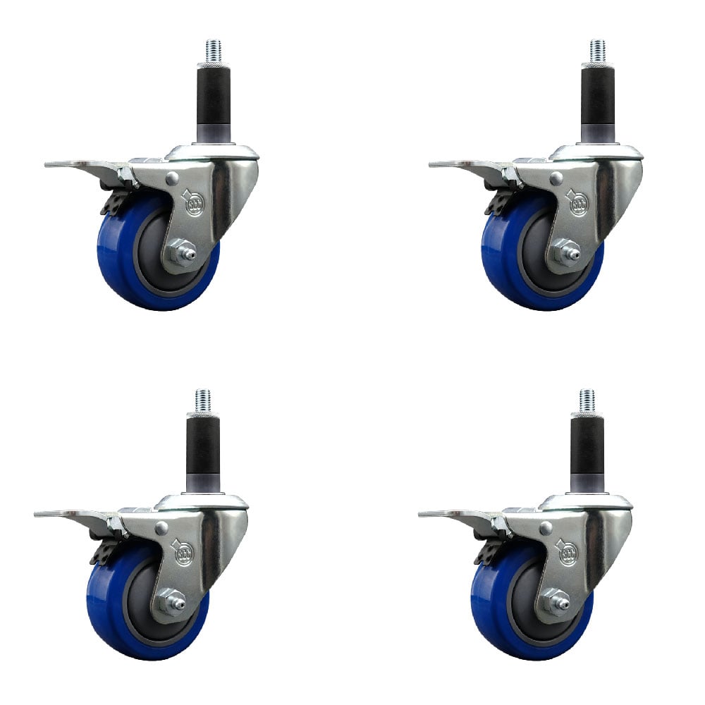 SCC-EXTTL20S314-PPUB-BLUE-118-4 Polyurethane Swivel Expanding Stem Caster with 3 in. Blue Wheels & 1.13 in. Stems - Set of 4