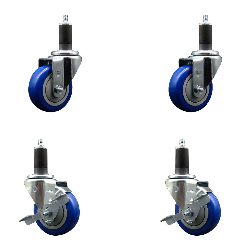 SCC-EX20S3514-PPUB-BLUE-2-TLB-2-114 Polyurethane Swivel Expanding Stem Caster with 3.5 in. Blue Wheels & 1.25 in. Stems - Set of 4