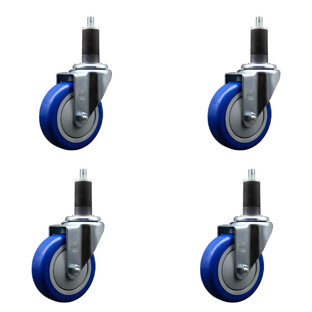 SCC-EX20S414-PPUB-BLUE-114-4 Polyurethane Swivel Expanding Stem Caster with 4 in. Blue Wheels & 1.25 in. Stems - Set of 4
