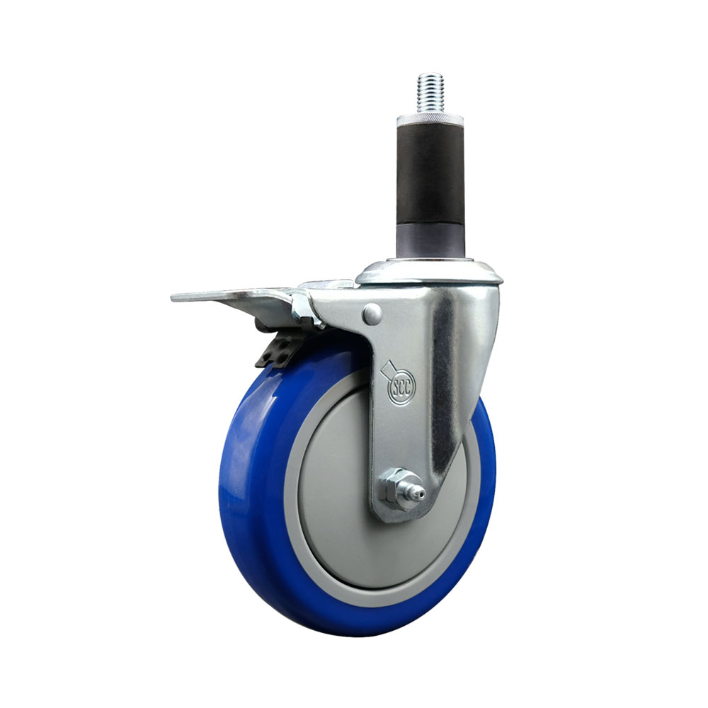 SCC-EXTTL20S514-PPUB-BLUE-114 Polyurethane Expanding Stem Swivel Caster with 5 in. Blue Wheel & 1.25 in. Stem & Total Locking Brake