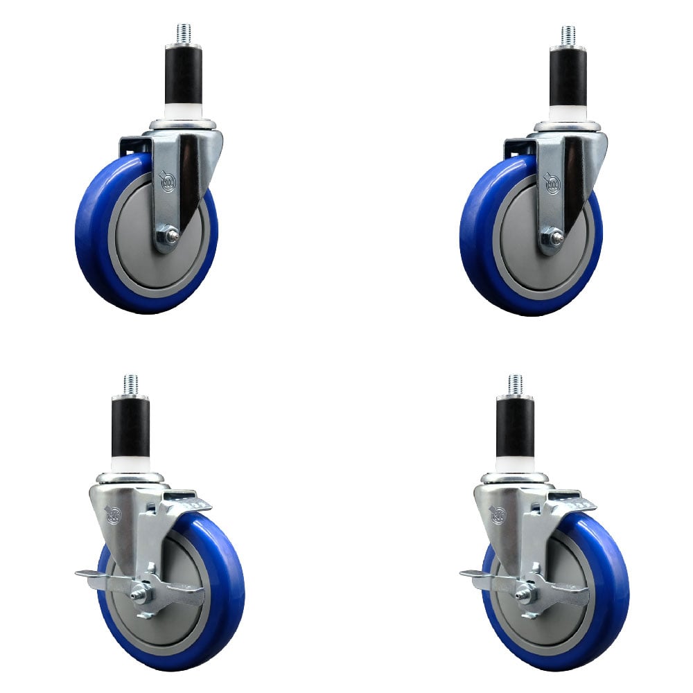 SCC-EX20S514-PPUB-BLUE-2-TLB-2-138 Polyurethane Swivel Expanding Stem Caster with 5 in. Blue Wheels & 1.38 in. Stems - Set of 4