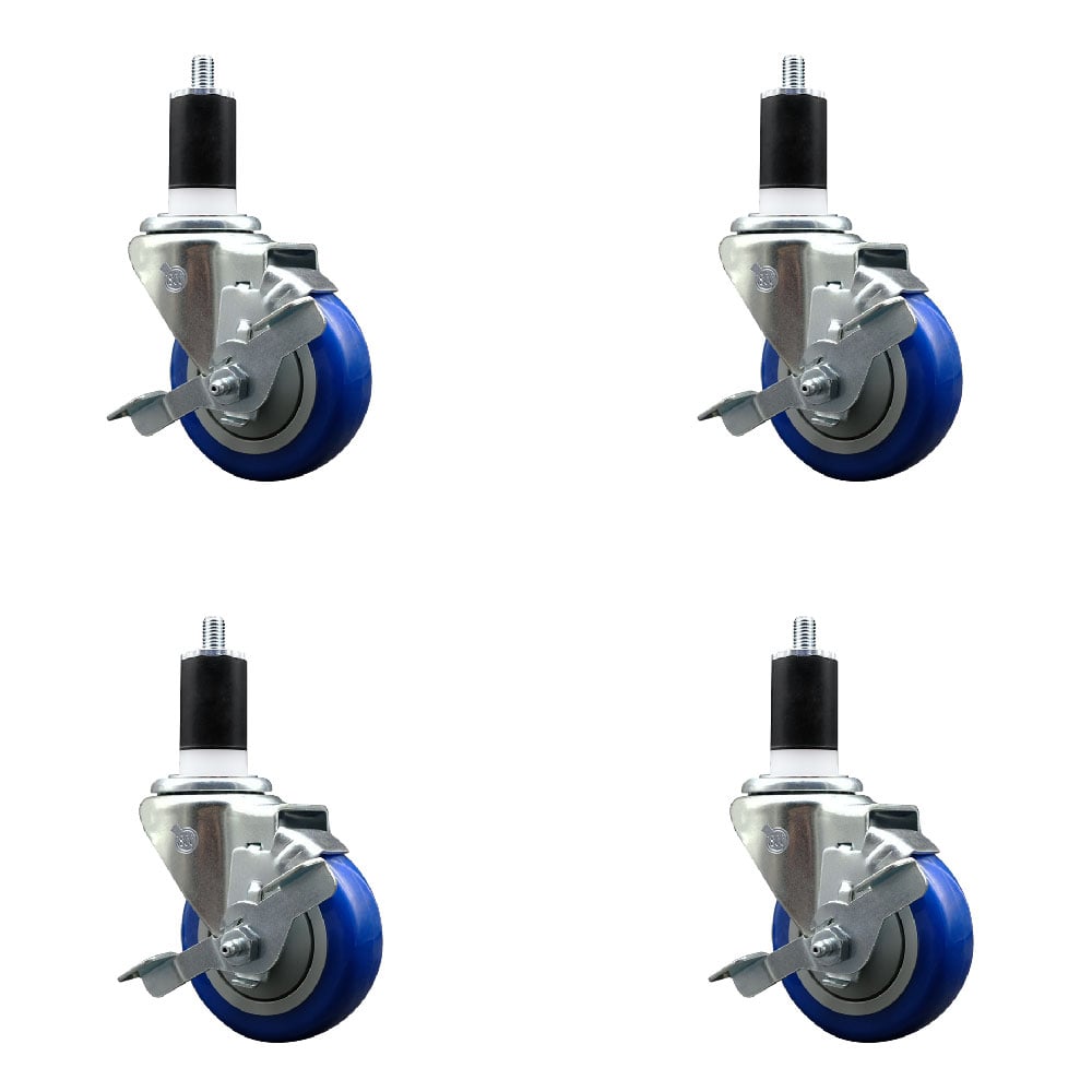 SCC-EX20S3514-PPUB-BLUE-TLB-112-4 Polyurethane Swivel Expanding Stem Caster with 3.5 in. Blue Wheels & 1.5 in. Stems - Set of 4