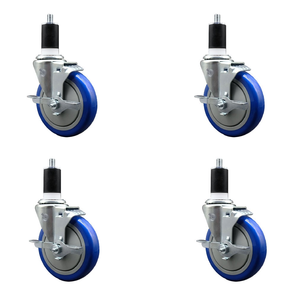 SCC-EX20S514-PPUB-BLUE-TLB-112-4 Polyurethane Swivel Expanding Stem Caster with 5 in. Blue Wheels & 1.5 in. Stems - Set of 4