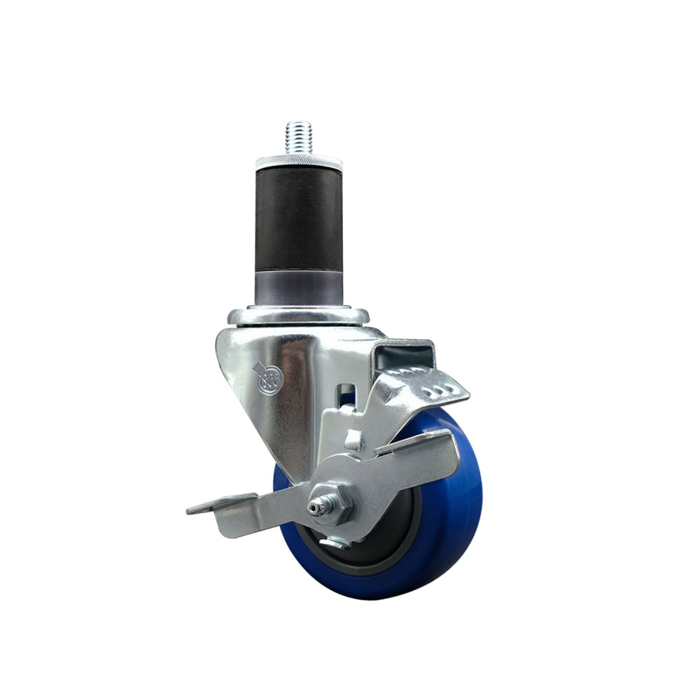 SCC-EX20S314-PPUB-BLUE-TLB-158 Polyurethane Expanding Stem Swivel Caster with 3 in. Blue Wheel & 1.63 in. Stem & Top Locking Brake