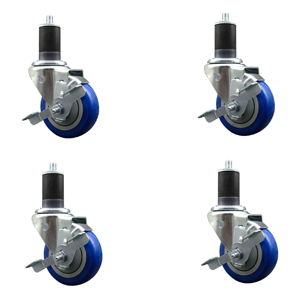 SCC-EX20S3514-PPUB-BLUE-TLB-158-4 Polyurethane Swivel Expanding Stem Caster with 3.5 in. Blue Wheels & 1.63 in. Stems - Set of 4