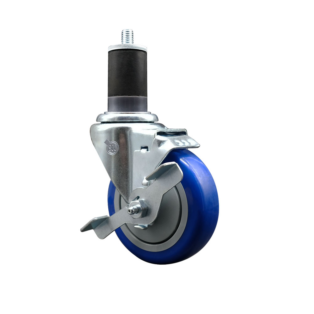 SCC-EX20S414-PPUB-BLUE-TLB-158 Polyurethane Expanding Stem Swivel Caster with 4 in. Blue Wheel & 1.63 in. Stem & Top Locking Brake