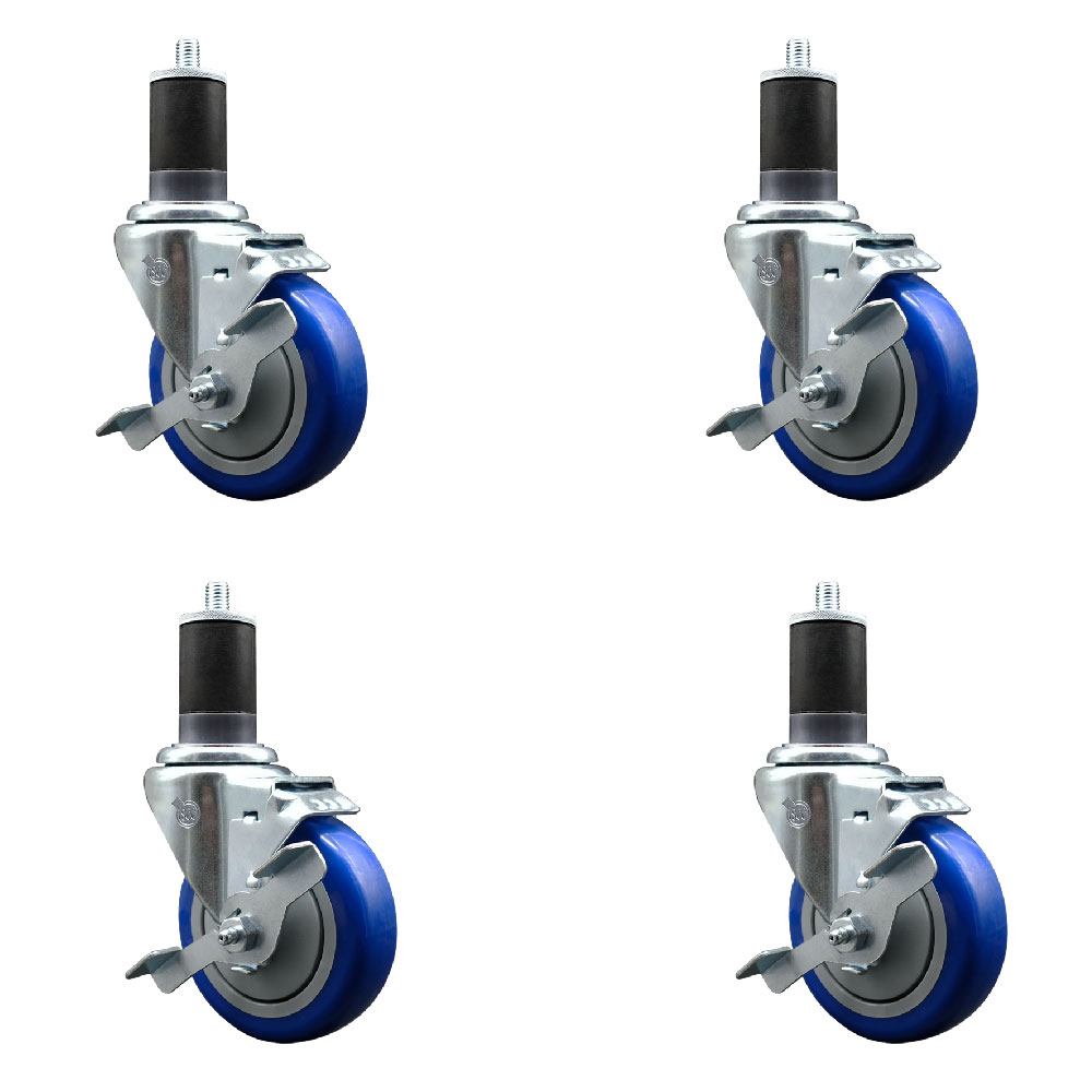SCC-EX20S414-PPUB-BLUE-TLB-158-4 Polyurethane Swivel Expanding Stem Caster with 4 in. Blue Wheels & 1.63 in. Stems - Set of 4