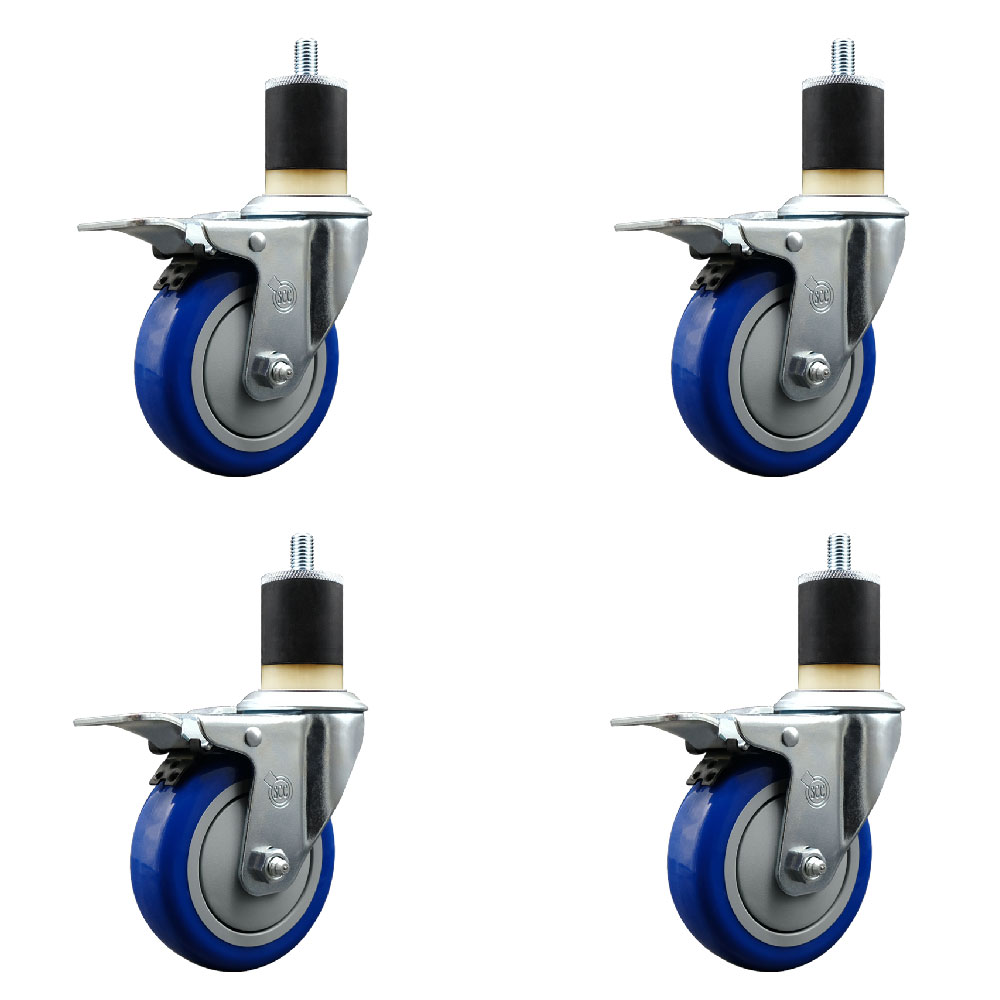 SCC-SSEXTTL20S414-PPUB-BLUE-178-4 Stainless Steel Polyurethane Swivel Expanding Stem Caster with 4 in. Blue Wheels - Set of 4