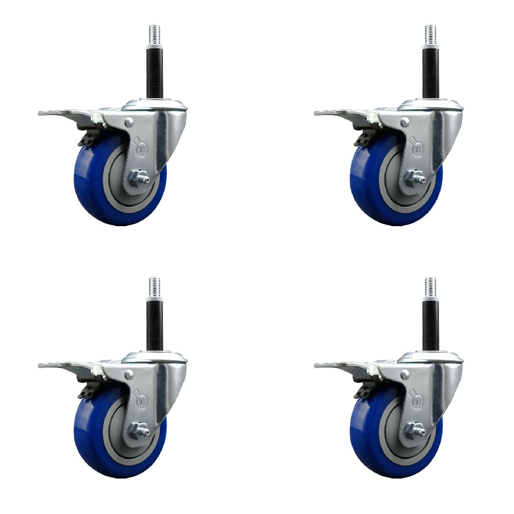 SCC-SSEXTTL20S3514-PPUB-BLUE-34-4 Stainless Steel Polyurethane Swivel Expanding Stem Caster with 3.5 in. Blue Wheels - Set of 4