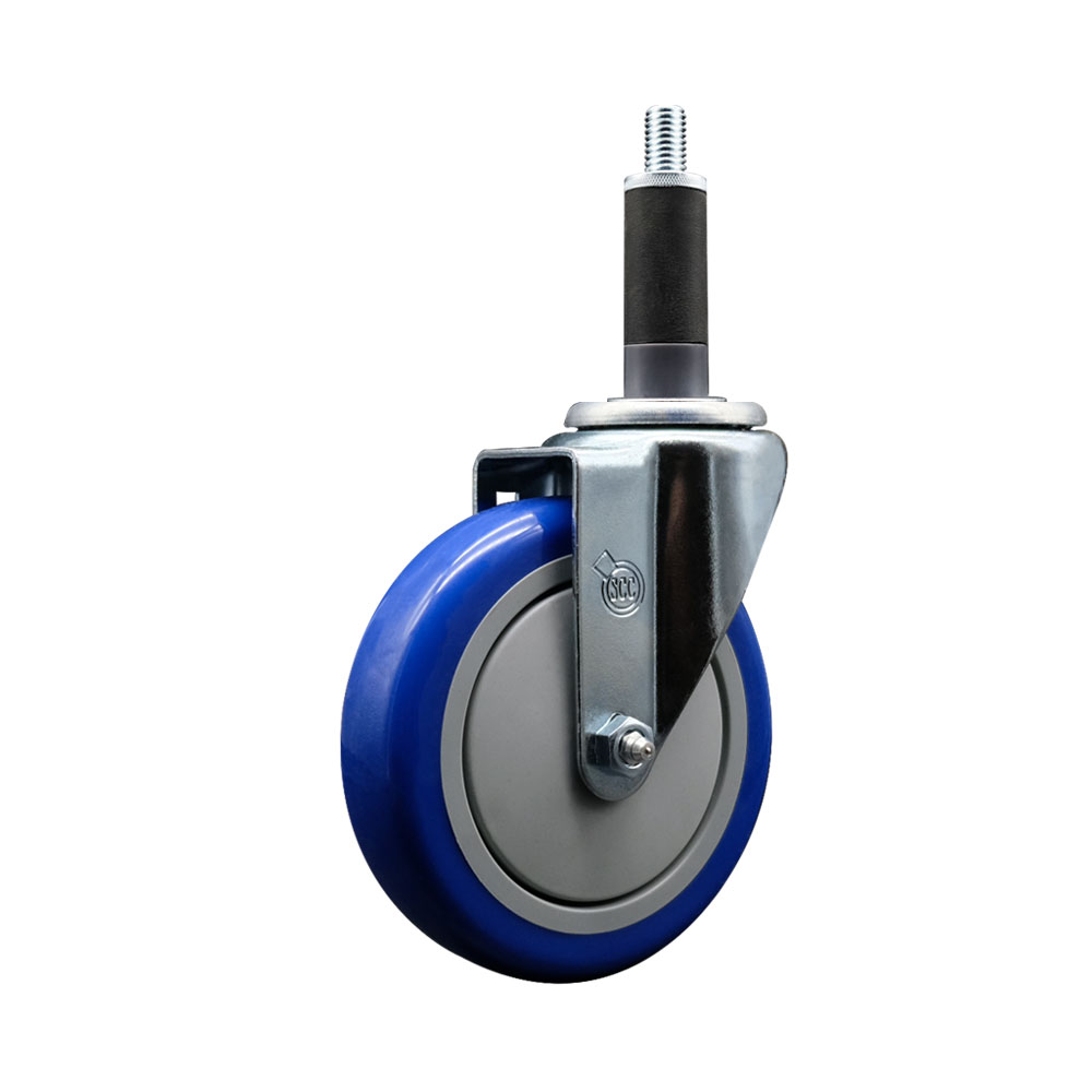 SCC-SSEX20S514-PPUB-BLUE-1 Stainless Steel Polyurethane Expanding Stem Swivel Caster with 5 in. Blue Wheel & 1 in. Stem