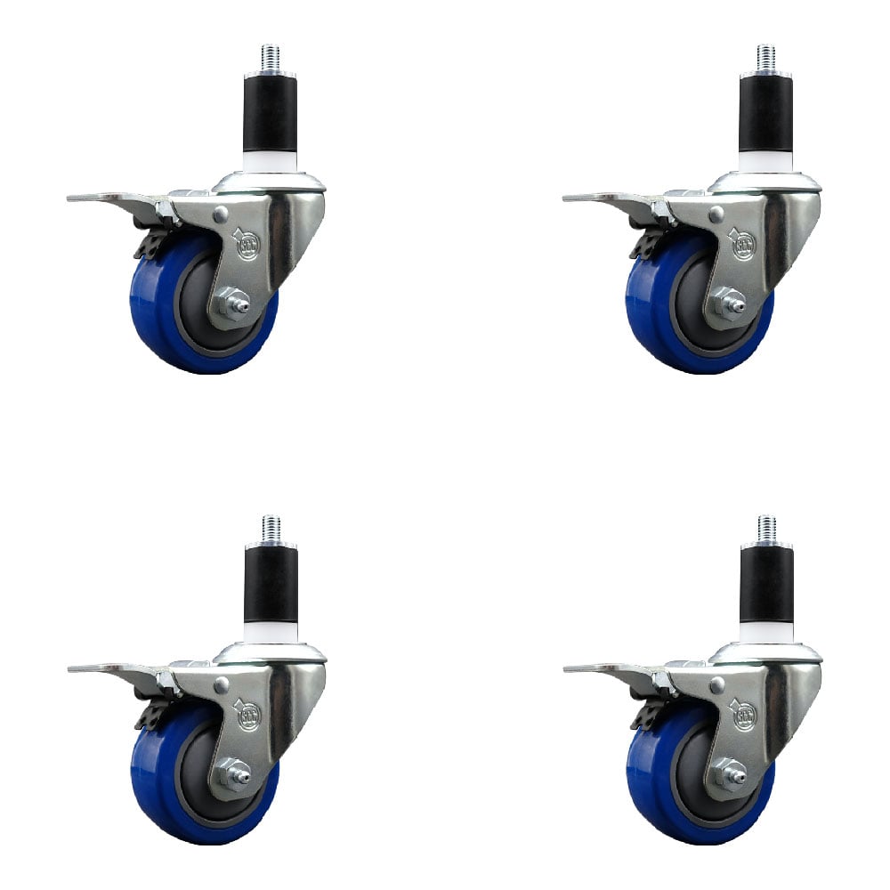 SCC-SSEXTTL20S314-PPUB-BLUE-112-4 Stainless Steel Polyurethane Swivel Expanding Stem Caster with 3 in. Blue Wheels - Set of 4