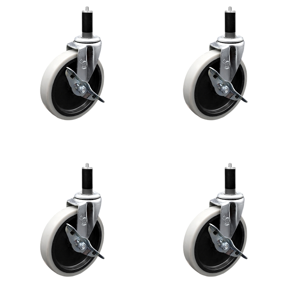 SCC-EX05S510-TPRS-SLB-118-4 5 in. Swivel Thermoplastic Rubber Caster Wheels & 1.13 in. Expanding Adapter Stem Casters & Brakes - Set of 4