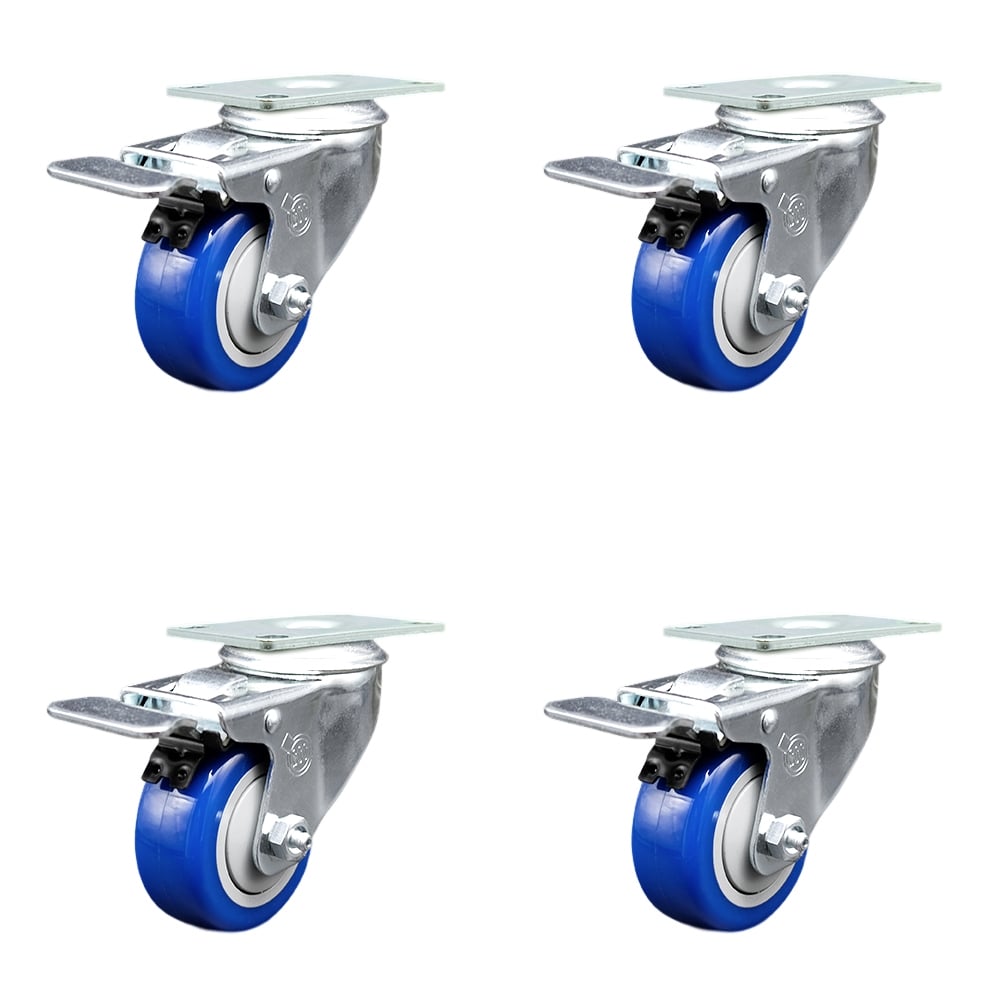 SCC-TTL20S314-PPUB-BLUE-4 Polyurethane Swivel Top Plate Caster with 3 in. Blue Wheels - Set of 4