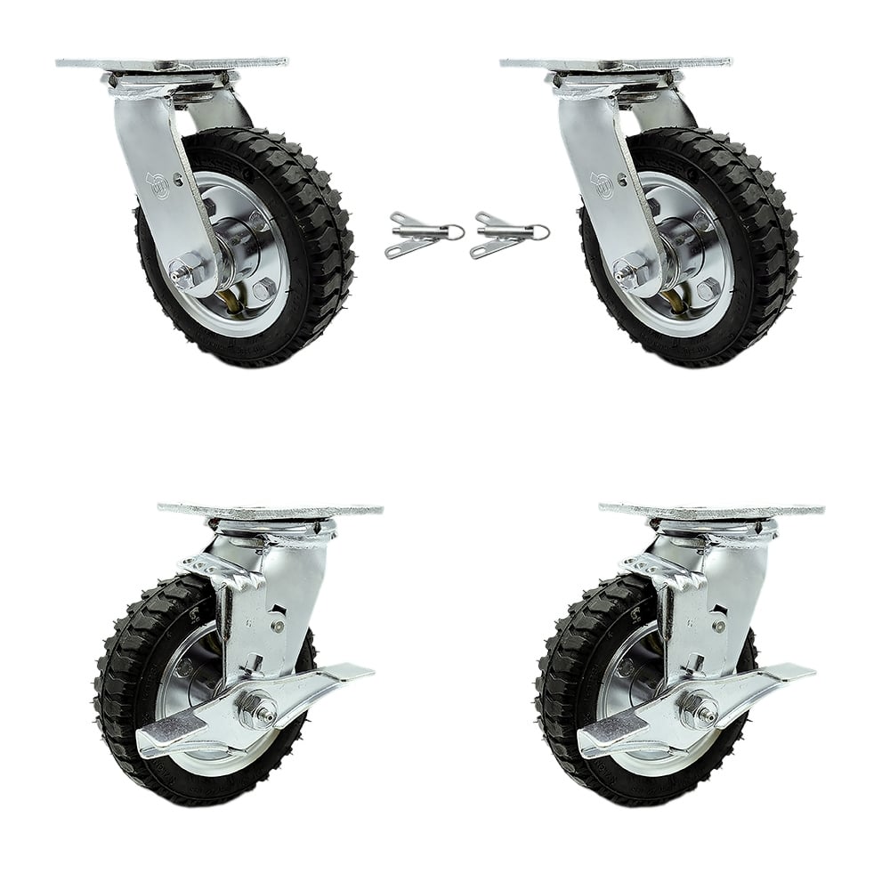 SCC-100S150-PNB-BSL-2-TLB-2 6 in. Swivel Pneumatic Rubber Wheel Casters, Black - Set of 4