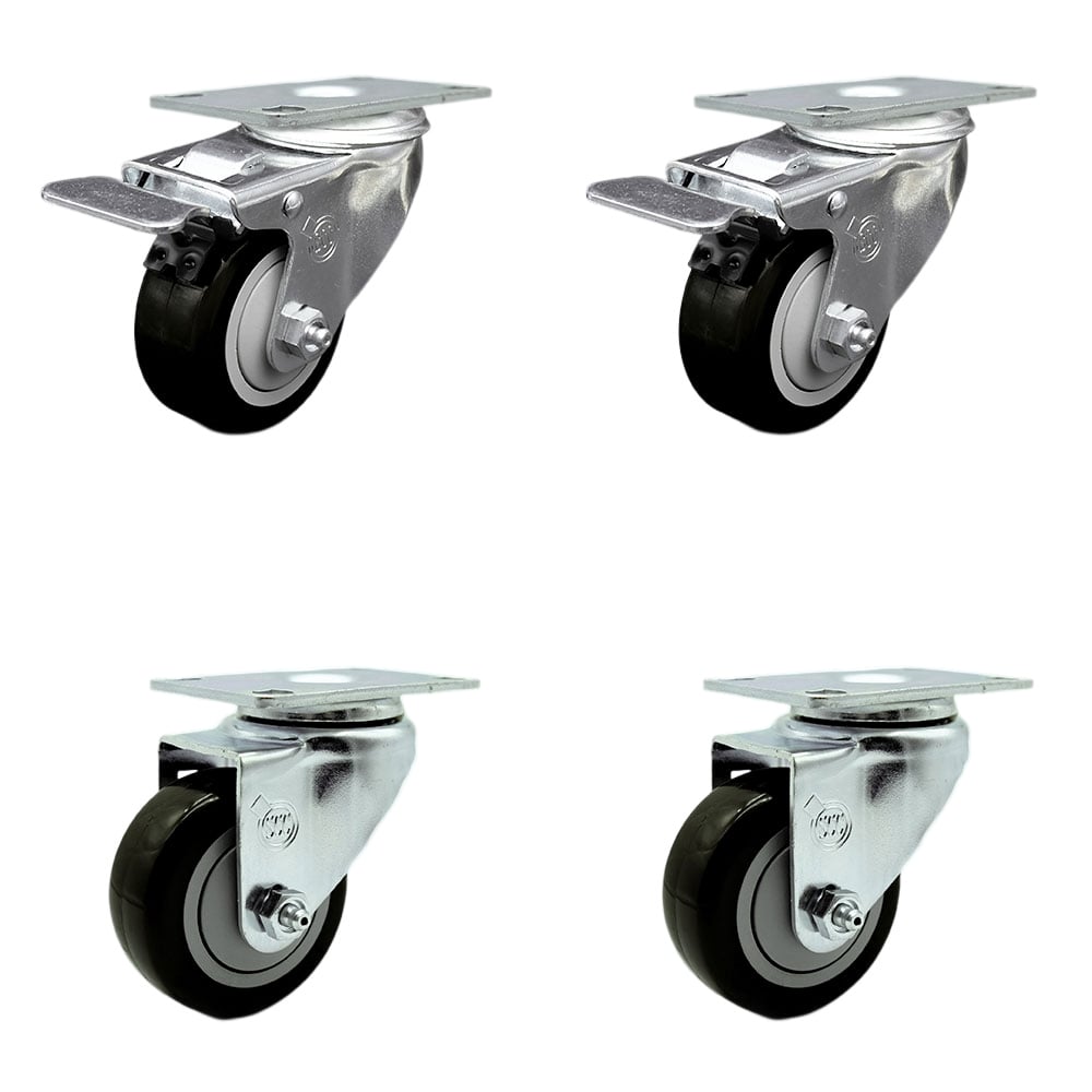 SCC-SSTTL20S314-PPUB-BLK-2-S-2 Stainless Steel Polyurethane Swivel Top Plate Caster with 3 x 1.25 in. Black Wheels - Set of 4