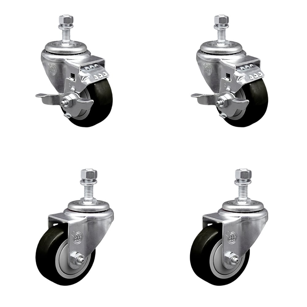 SCC-TS20S314-PPUB-BLK-TLB-121315-2-S-2 Polyurethane Swivel Threaded Stem Caster with 3 x 1.25 in. Black Wheels & 0.5 in. Stems - Set of 4