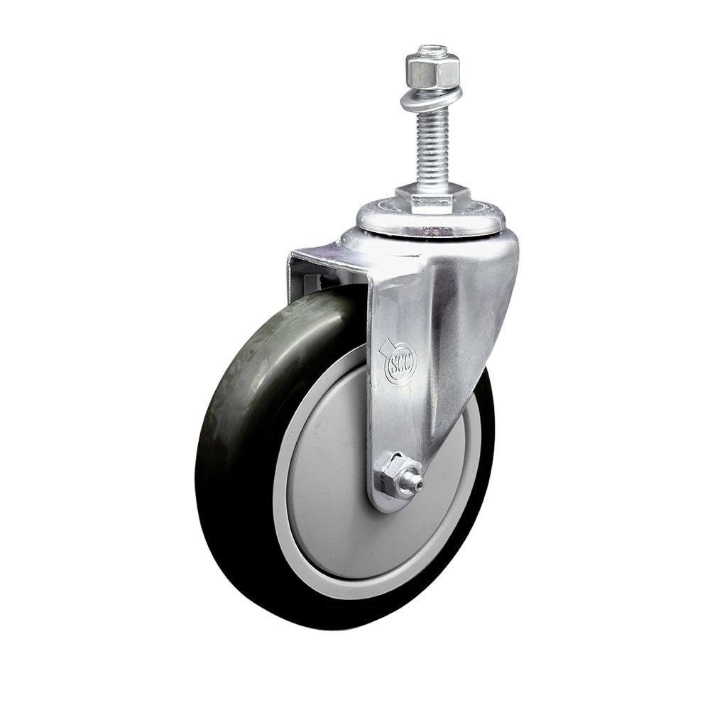SCC-TS20S514-PPUB-BLK-M1015 Polyurethane Swivel Threaded Stem Caster with 5 x 1.25 in. Black Wheel & 10 mm Stem
