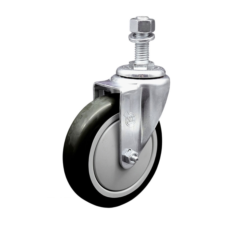 SCC-TS20S514-PPUB-BLK-M1215 Polyurethane Swivel Threaded Stem Caster with 5 x 1.25 in. Black Wheel & 12 mm Stem