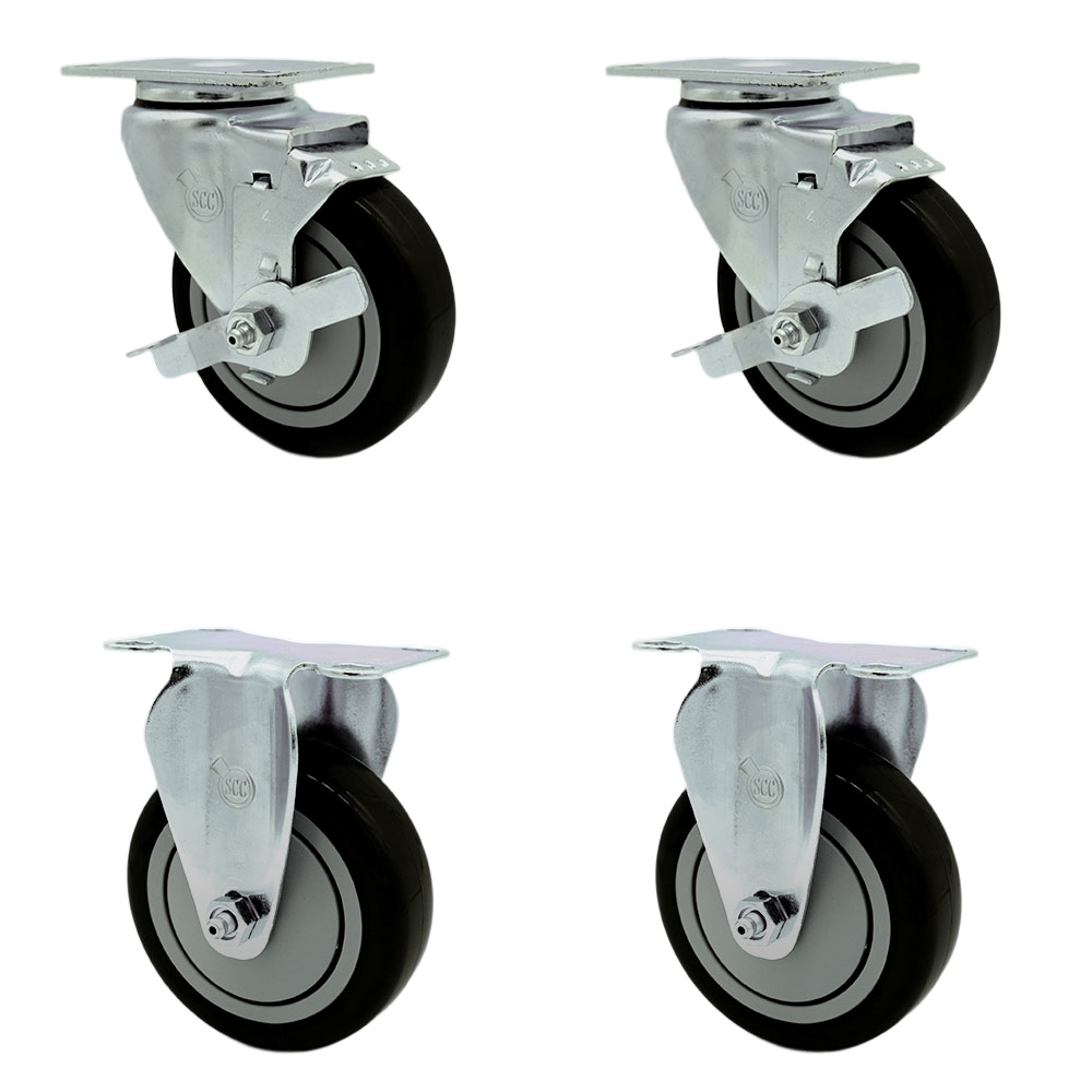SCC-SS20S414-PPUB-BLK-TLB-2-R414-2 Stainless Steel Polyurethane Swivel Top Plate Caster with 4 x 1.25 in. Black Wheels - Set of 4