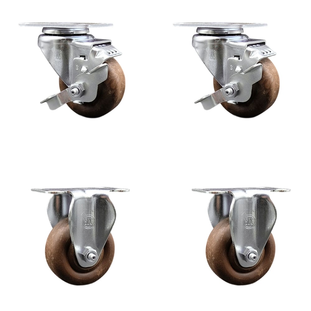 SCC-20S314-GFNSHT-TLB-2-R-2 High Temperature Glass Filled Nylon Swivel Top Plate Caster with 3 in. Brown Wheel - Set of 4