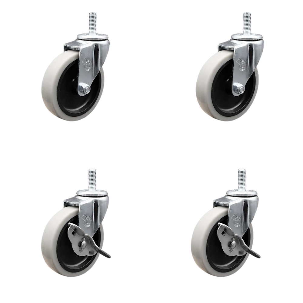 SCC-TS05S410-TPRS-381615-2-SLB-2 4 in. Swivel Thermoplastic Rubber Casters, 0.375 in. 16 TPI x 1.5 in. Threaded Stem Casters - Set of 4