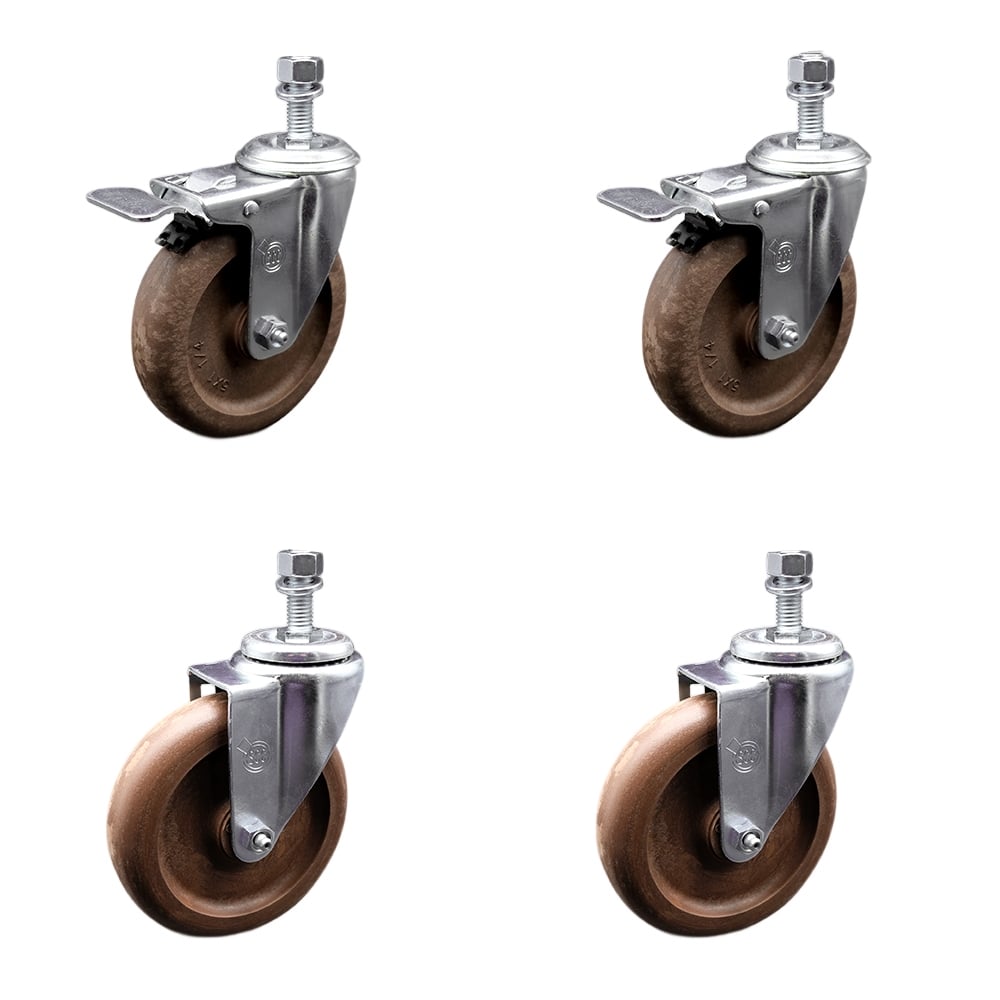 Stainless Steel High Temperature Glass Filled Nylon Swivel Threaded Stem Caster with 5 x 1.25 in. Brown Wheels & 12 mm Stems - Set of 4