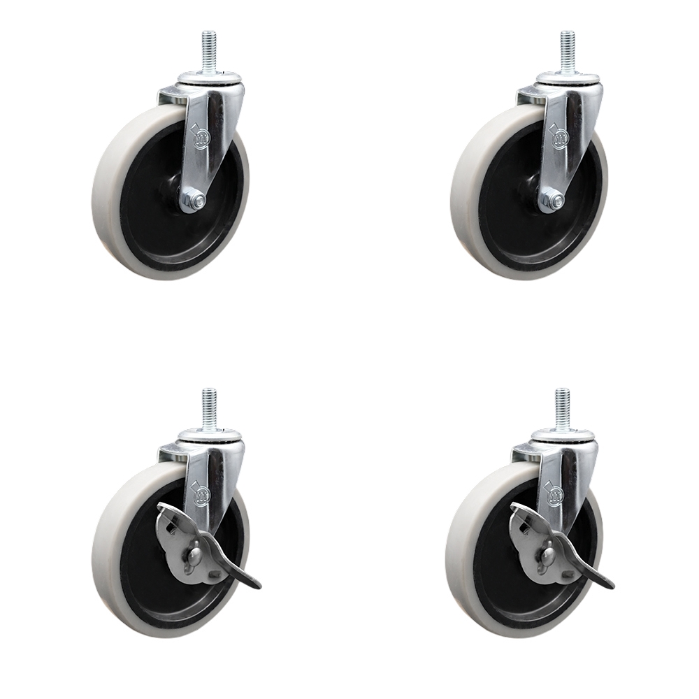 SCC-TS05S510-TPRS-5161815-2-SLB-2 5 in. Swivel Thermoplastic Rubber Casters, 0.31 in. 18 TPI x 1.5 in. Threaded Stem Casters - Set of 4