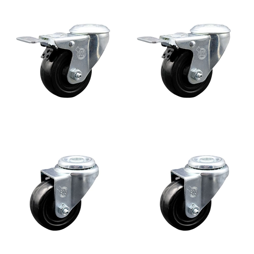 SCC-BHTTL20S314-HRS-2-S-2 Hard Rubber Swivel Bolt Hole Caster with 3 x 1.25 in. Black Wheels - Set of 4