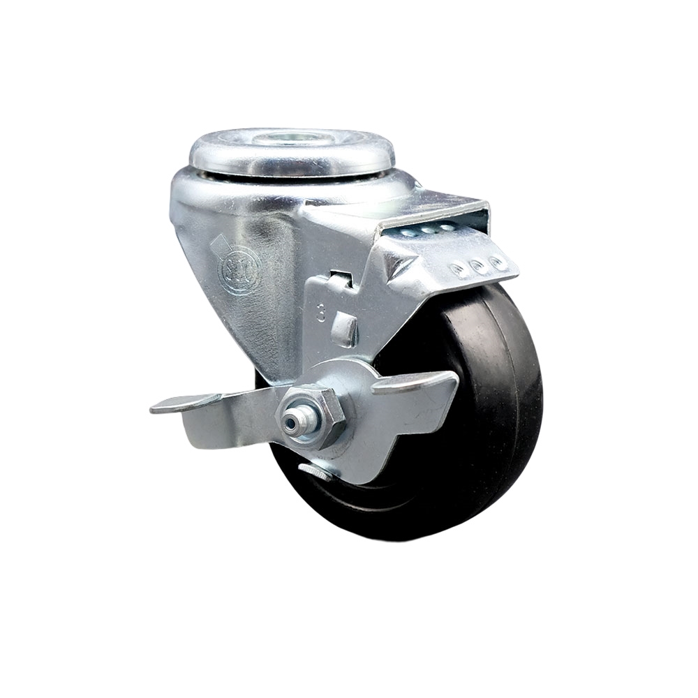 SCC-SSBH20S314-HRS-TLB Stainless Steel Hard Rubber Swivel Bolt Hole Caster with 3 x 1.25 in. Black Wheel & Top Locking Brake
