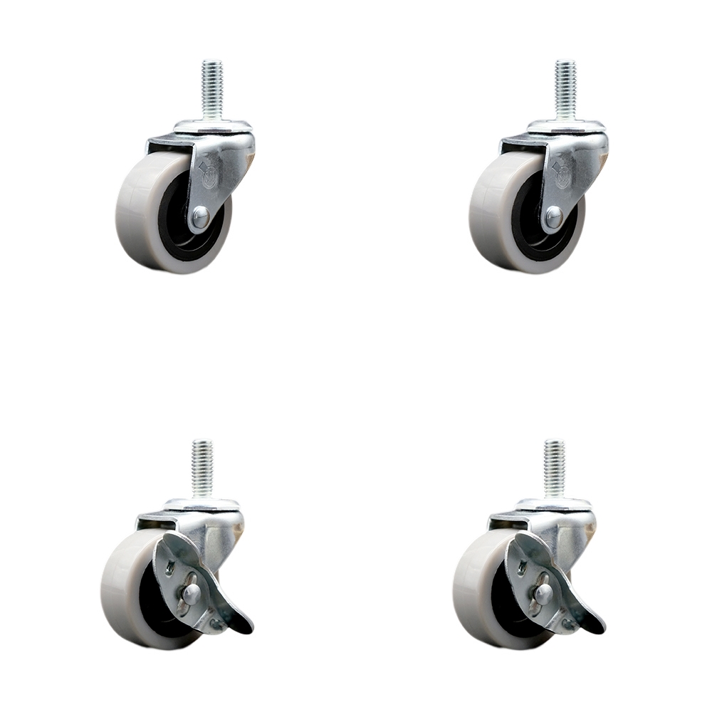 SCC-TS05S210-TPRS-M1215-2-SLB-2 2 in. Swivel Thermoplastic Rubber Casters, 12 mm 1.75 TPI x 1.5 in. Threaded Stem Casters - Set of 4