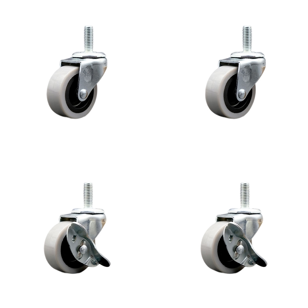 SCC-TS05S210-TPRS-M815-2-SLB-2 2 in. Swivel Thermoplastic Rubber Casters, 8 mm 1.25 TPI x 1.5 in. Threaded Stem Casters - Set of 4