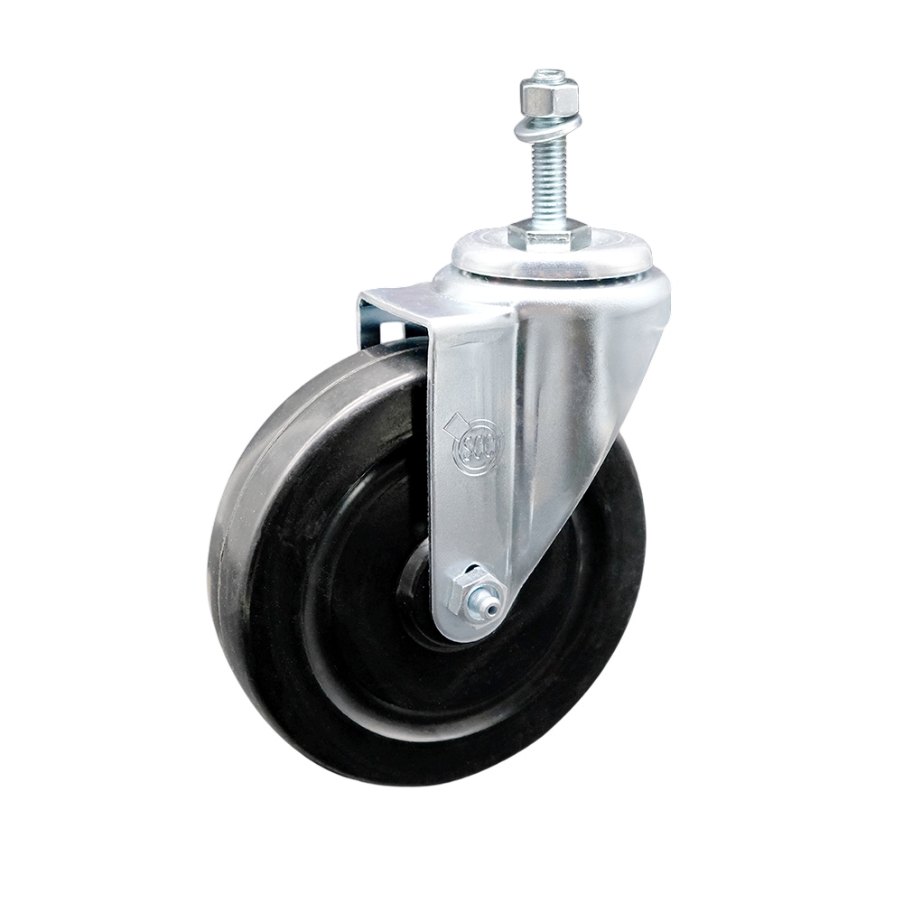 SCC-TS20S514-HRS-381615 Hard Rubber Swivel Threaded Stem Caster with 5 x 1.25 in. Black Wheel & 0.38 in. Stem