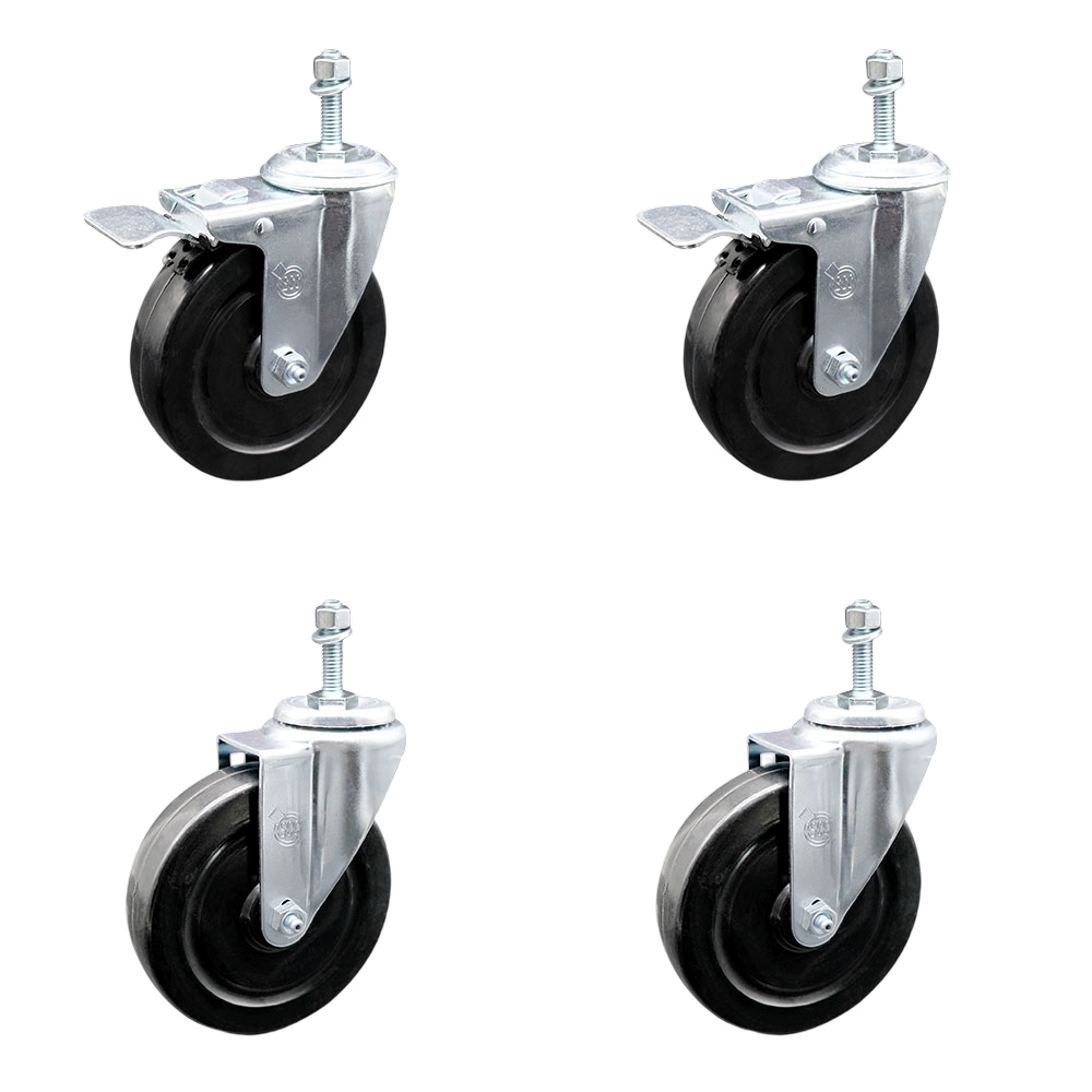 SCC-TSTTL20S514-HRS-381615-2-S-2 Hard Rubber Swivel Threaded Stem Caster with 5 x 1.25 in. Black Wheels & 0.38 in. Stems - Set of 4