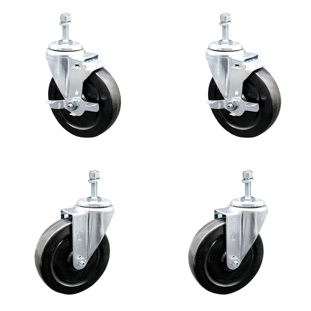 SCC-TS20S514-HRS-M1015-2-TLB-2 Hard Rubber Swivel Threaded Stem Caster with 5 x 1.25 in. Black Wheels & 10 mm Stems - Set of 4