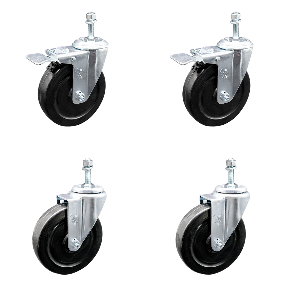 SCC-TSTTL20S514-HRS-M1015-2-S-2 Hard Rubber Swivel Threaded Stem Caster with 5 x 1.25 in. Black Wheels & 10 mm Stems - Set of 4