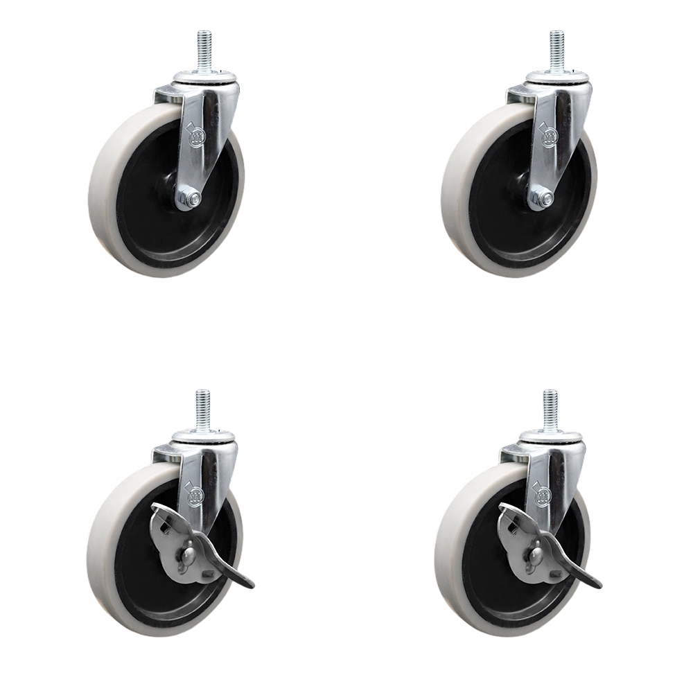 SCC-TS05S510-TPRS-M815-2-SLB-2 5 in. Swivel Thermoplastic Rubber Casters, 8 mm 1.25 TPI x 1.5 in. Threaded Stem Casters - Set of 4