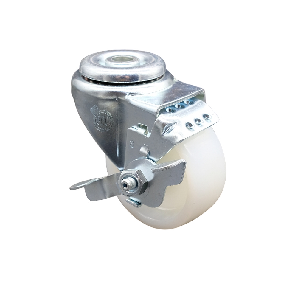 SCC-SSBH20S314-NYS-TLB Stainless Steel Nylon Swivel Bolt Hole Caster with 3 x 1.25 in. White Wheel & Top Locking Brake