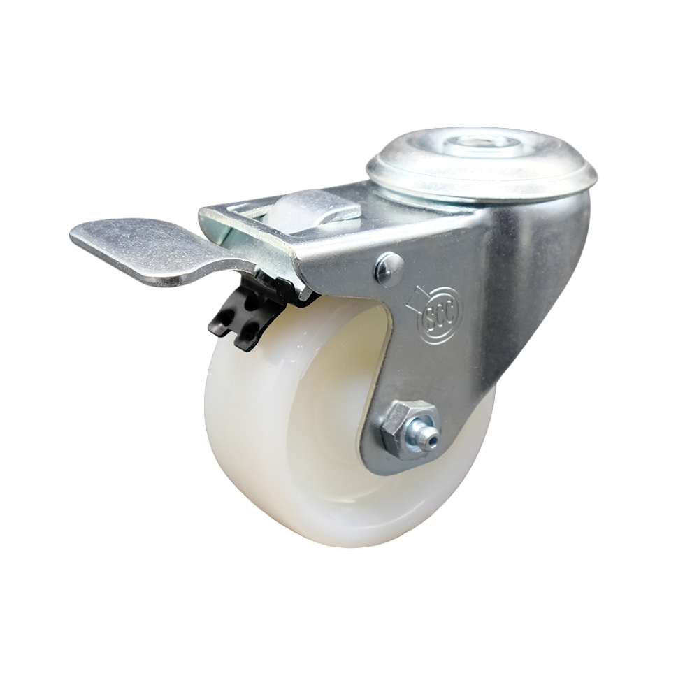 SCC-SSBHTTL20S314-NYS Stainless Steel Nylon Swivel Bolt Hole Caster with 3 x 1.25 in. White Wheel & Total Locking Brake