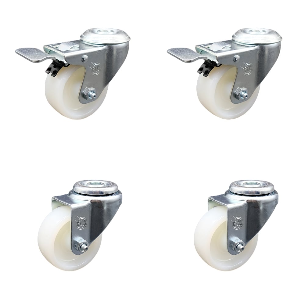 SCC-SSBHTTL20S314-NYS-2-S-2 Stainless Steel Nylon Swivel Bolt Hole Caster with 3 x 1.25 in. White Wheels - Set of 4