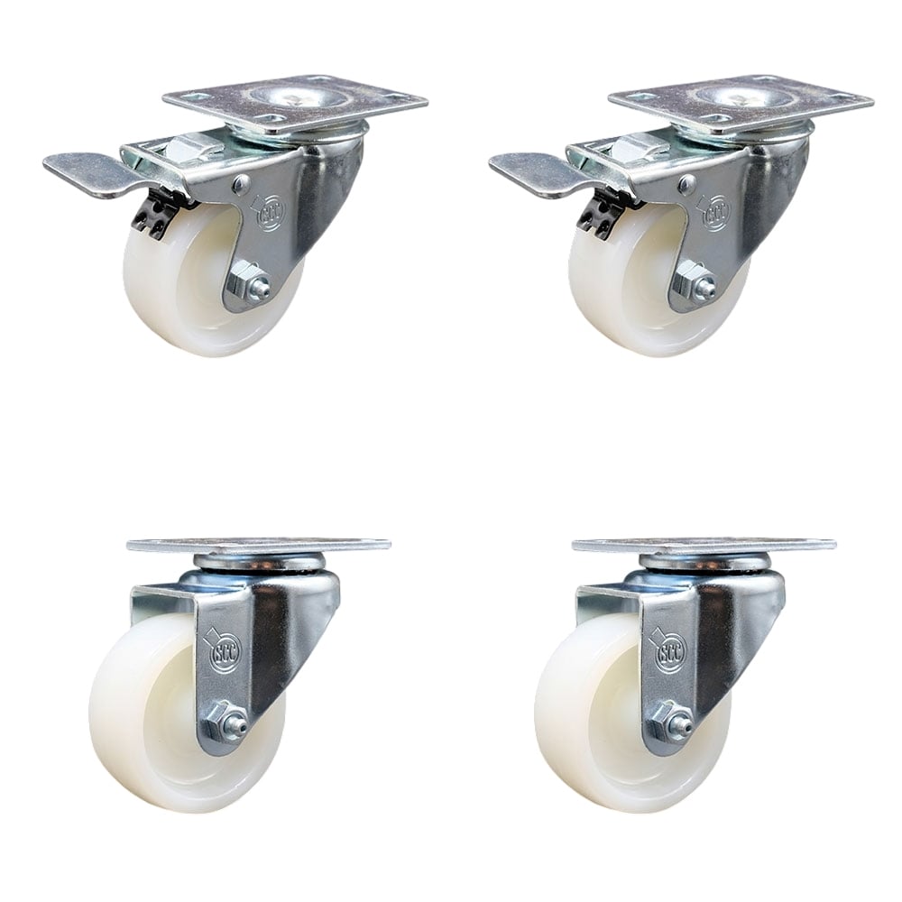 SCC-TTL20S314-NYS-2-S-2 Nylon Swivel Top Plate Caster with 3 in. White Wheels - Set of 4
