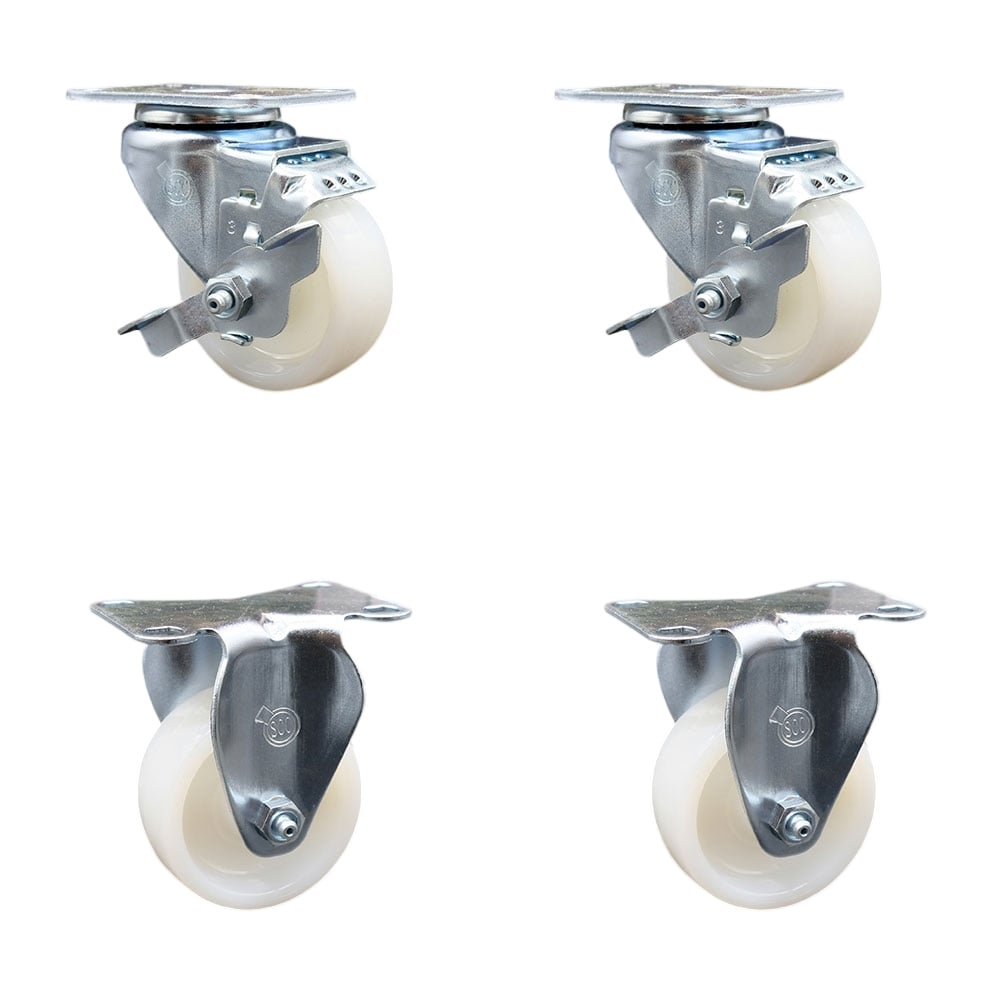 SCC-SS20S314-NYS-TLB-2-R-2 Stainless Steel Nylon Swivel Top Plate Caster with 3 x 1.25 in. White Wheels - Set of 4